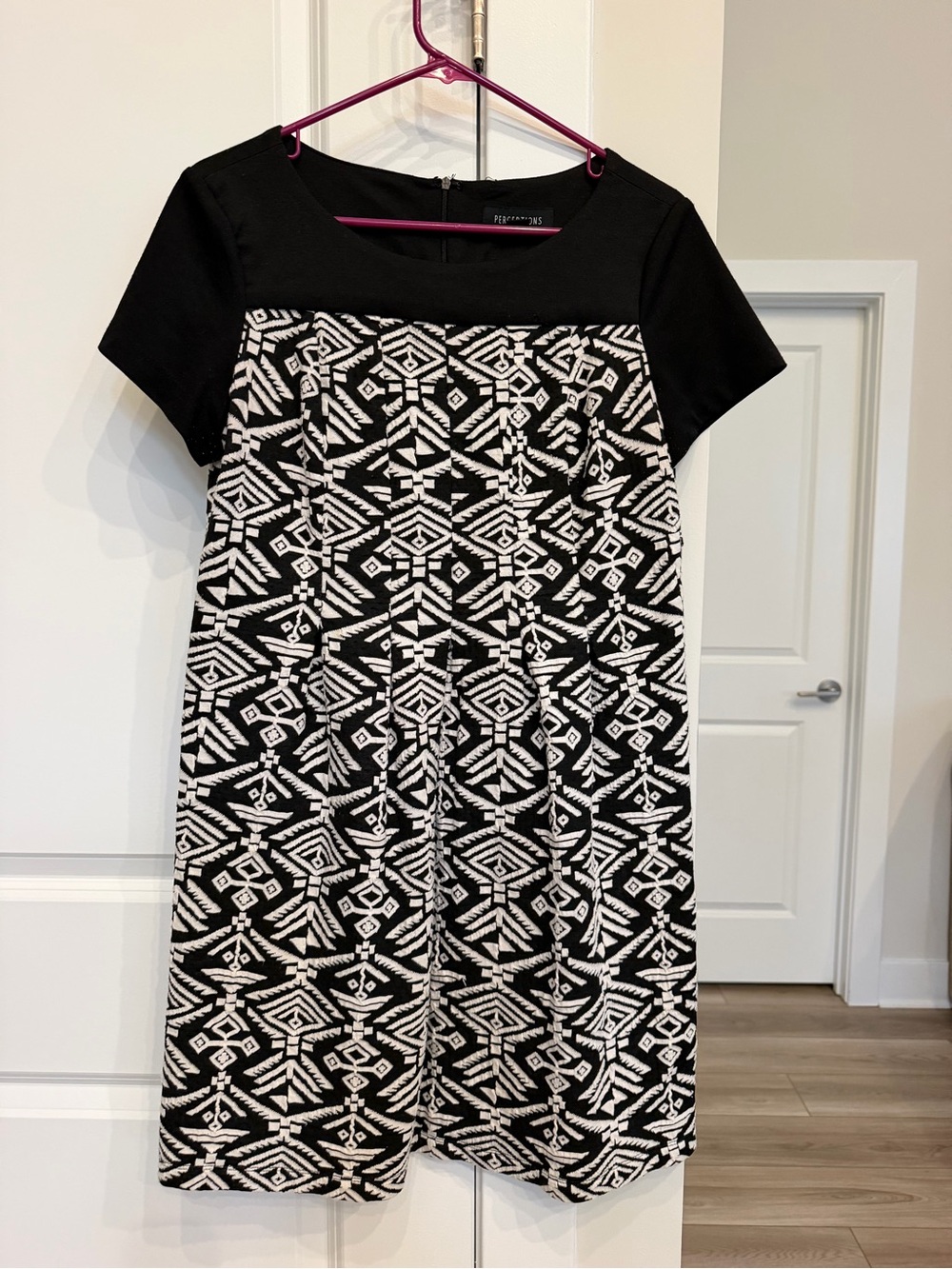 Perceptions Black White Geometric Print Dress Petite 12P